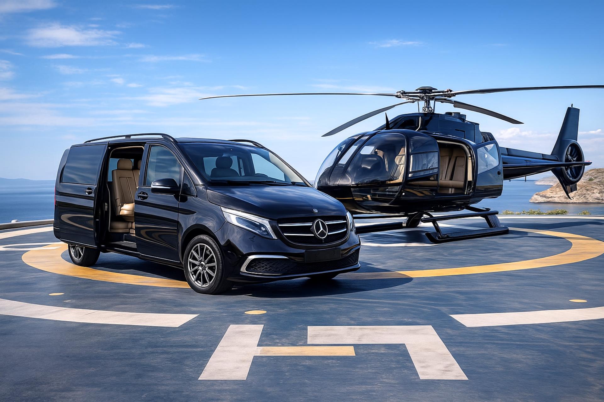 VIP helicopter transfer service in Santorini island